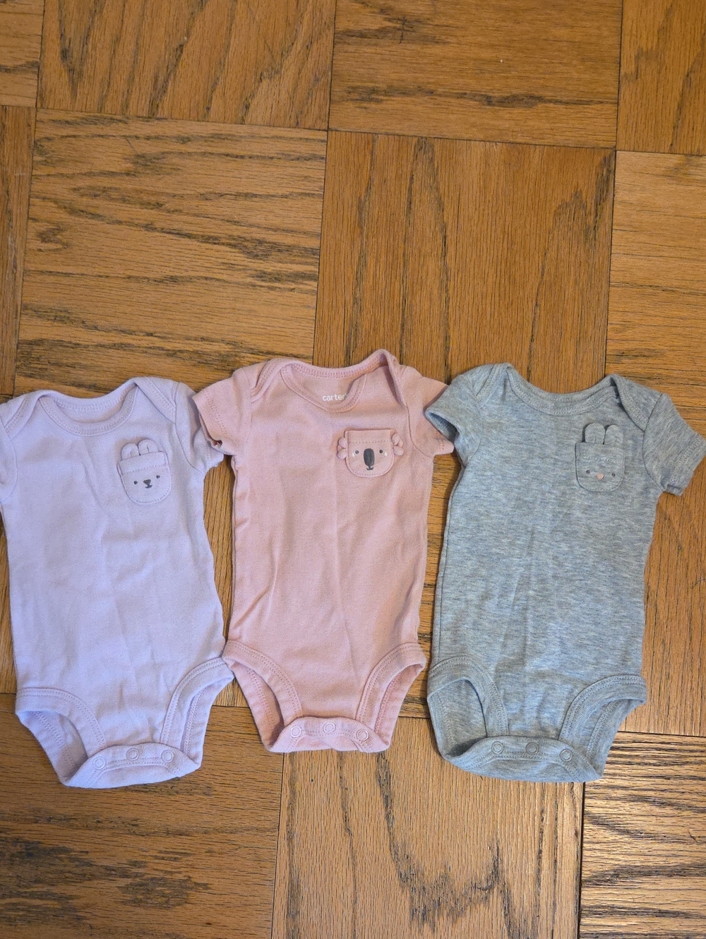 Carter's Short Sleeve One-Piece Bodysuits - Lavender, Pink & Gray